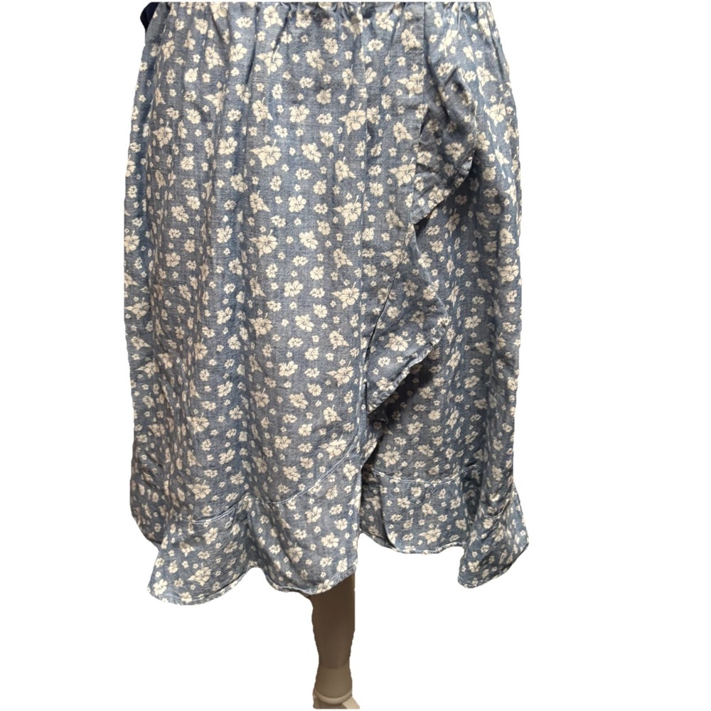 J. Crew Mercantile Floral Printed Chambray Faux Wrap Ruffle Dress Size XS - Picture 4 of 8